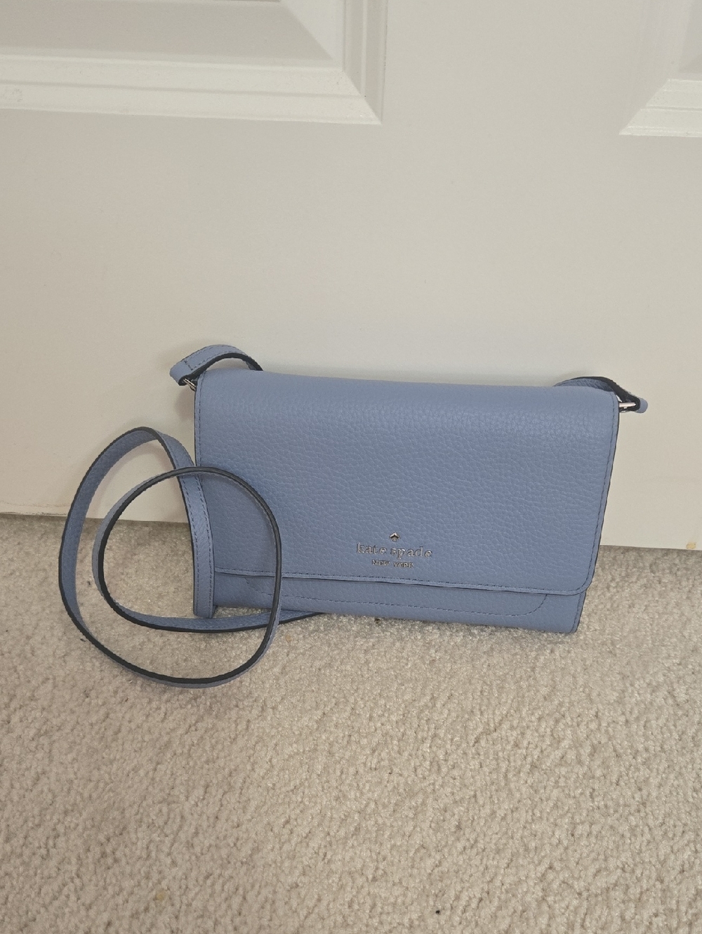 kate spade Light Blue Pebbled Leather Crossbody. Removable Strap.